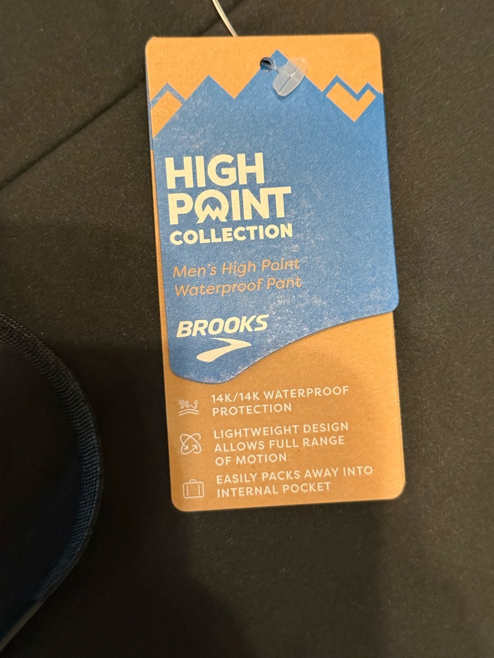 Brooks Black High Point Waterproof Pant Men's Jogger Pants with Reflective Logo - Picture 2 of 3